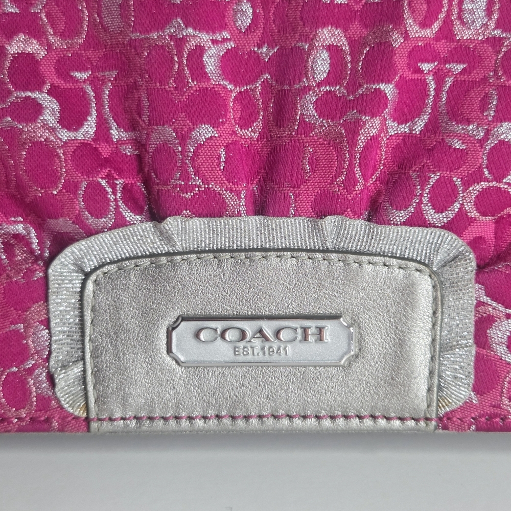 Coach Y2K Signature Optic Shimmer Pink Satin Eve Monogram Clutch Bag Vintage - Picture 3 of 9